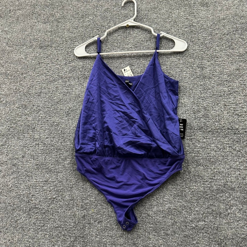 Express Bodysuit Womens Size M Purple Satin Wrap Front Sleeveless New